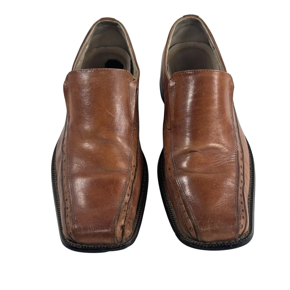 Stacy Adams Brown Loafers Cognac 24363-221 Slip On Dress Shoes‎ Square Sz 10